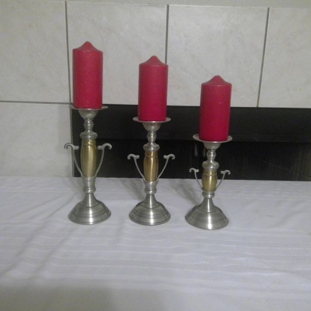 Brushed silver and brass Candle Holders - 3